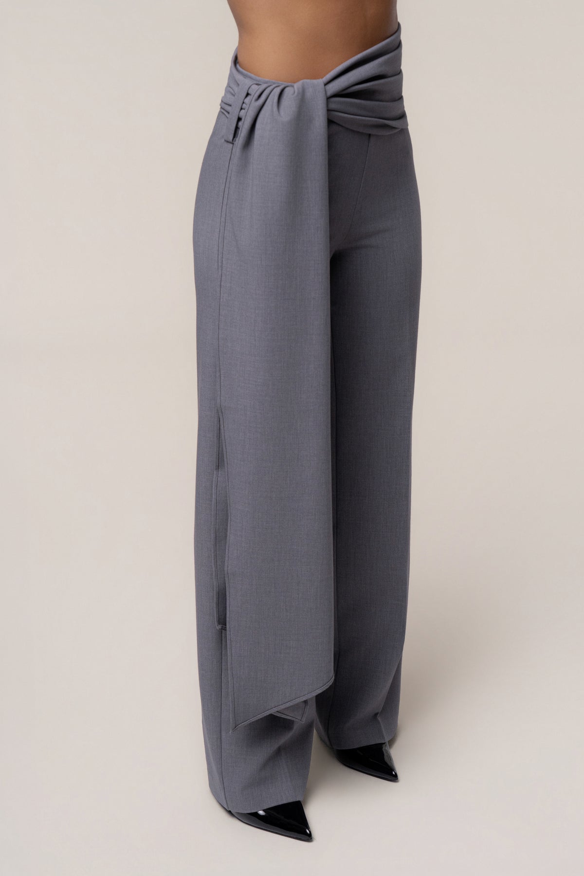 Grey Draped Sash Trouser