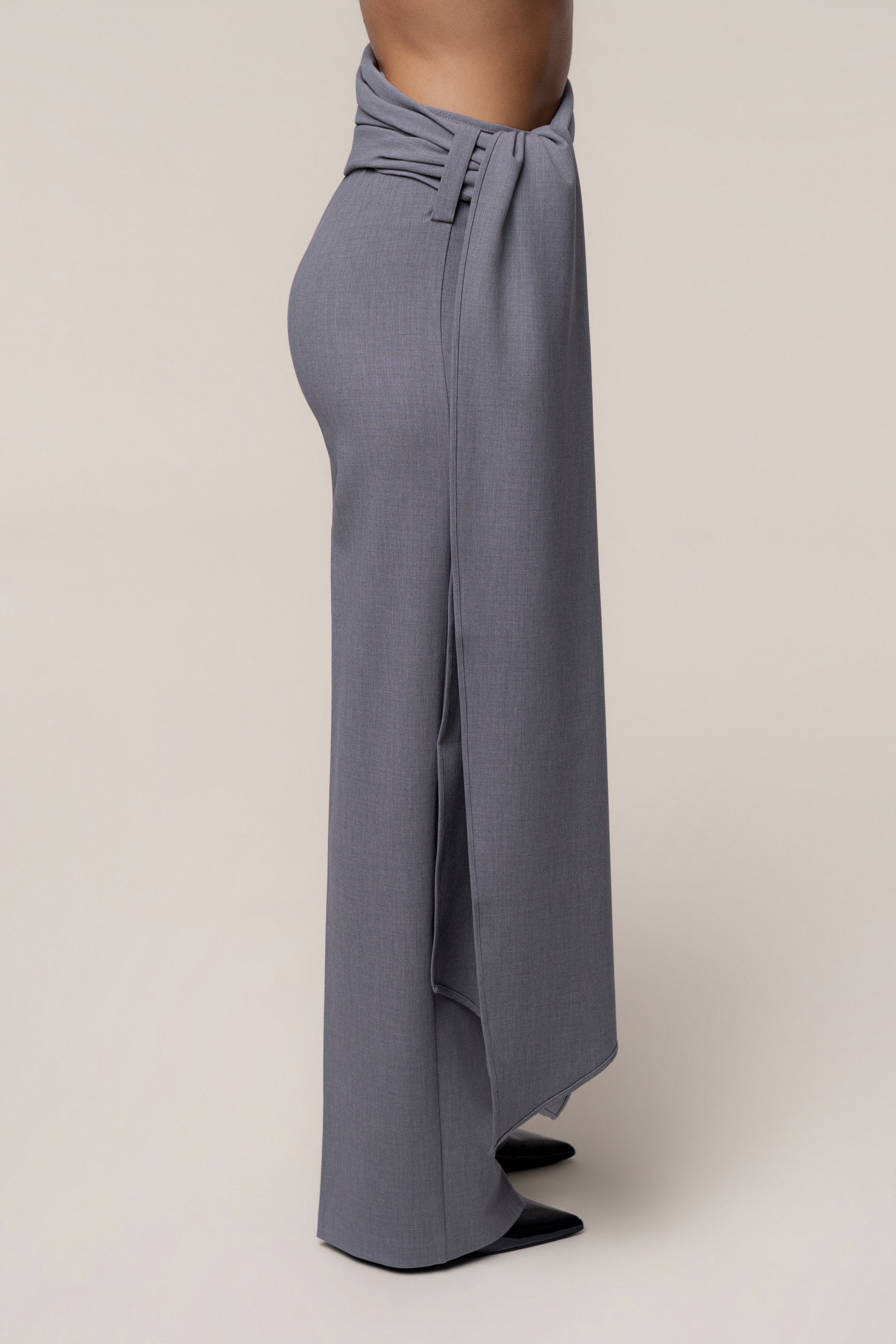 Grey Draped Sash Trouser