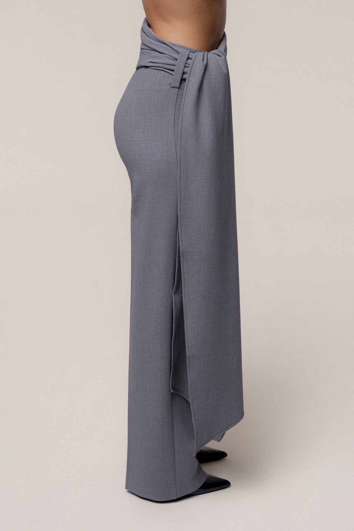 Grey Draped Sash Trouser