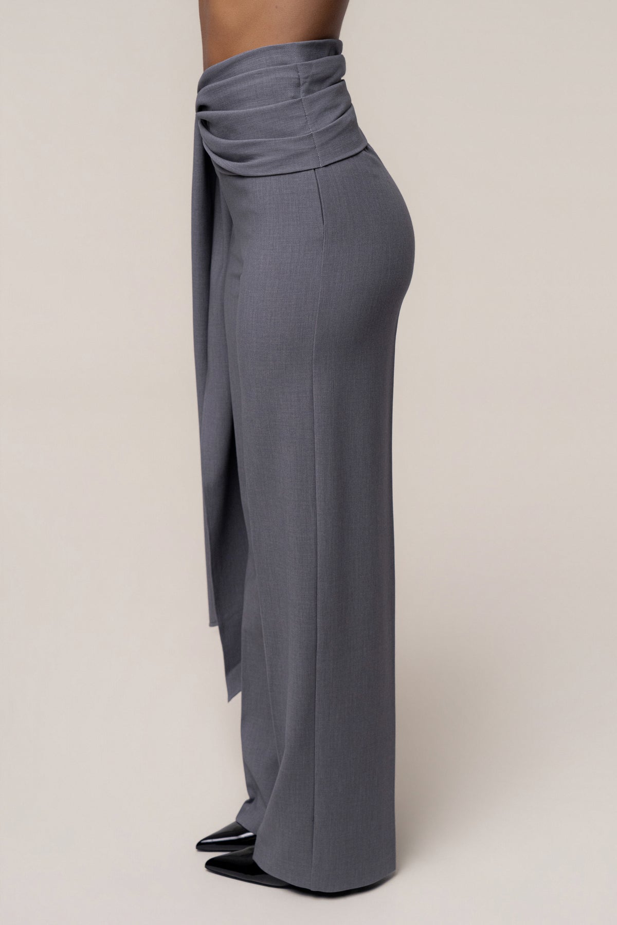 Grey Draped Sash Trouser
