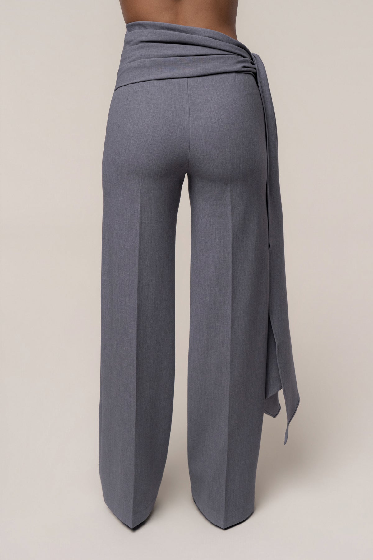 Grey Draped Sash Trouser