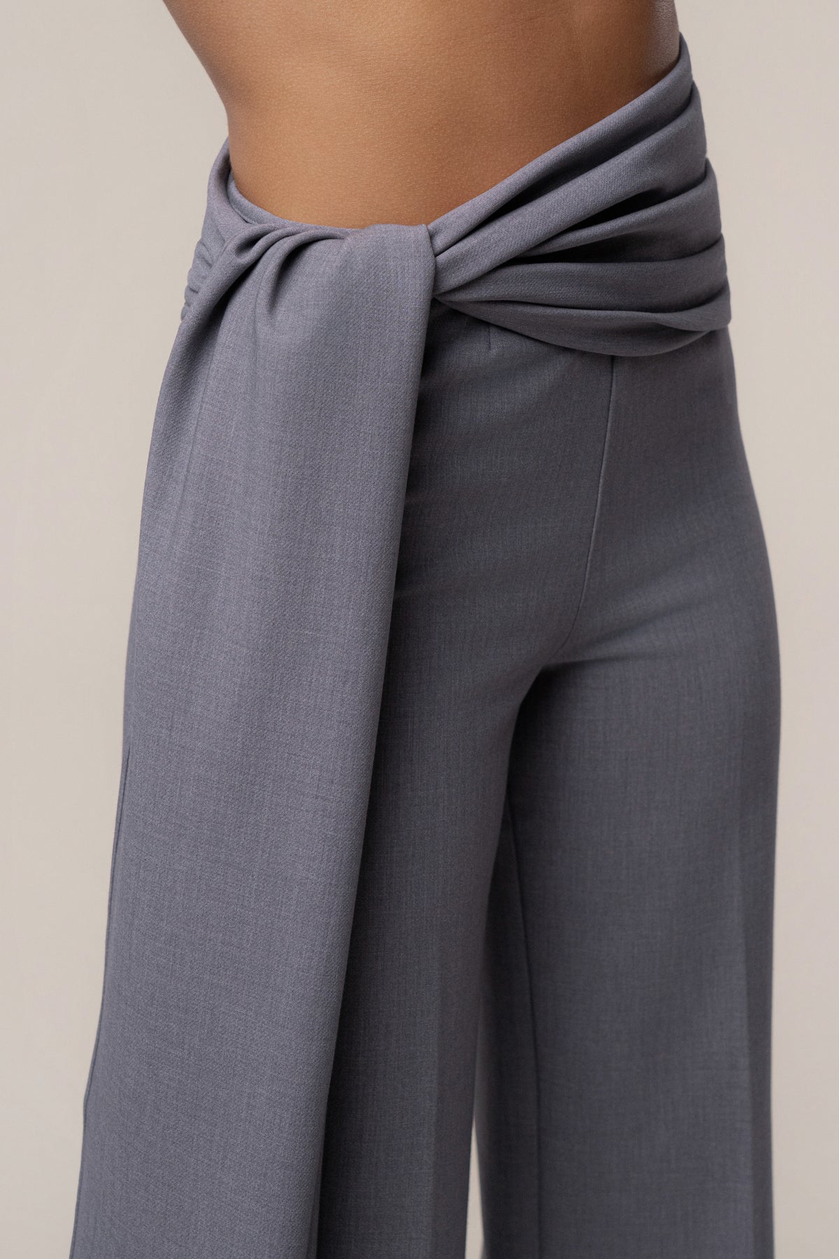 Grey Draped Sash Trouser