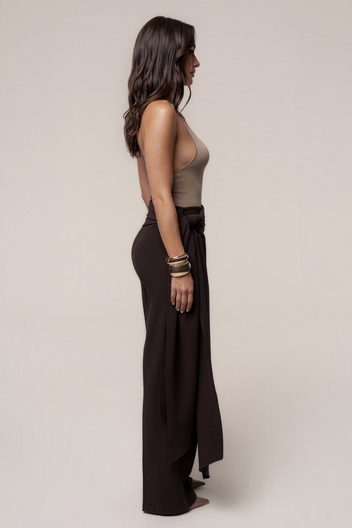 Brown Draped Sash Trouser