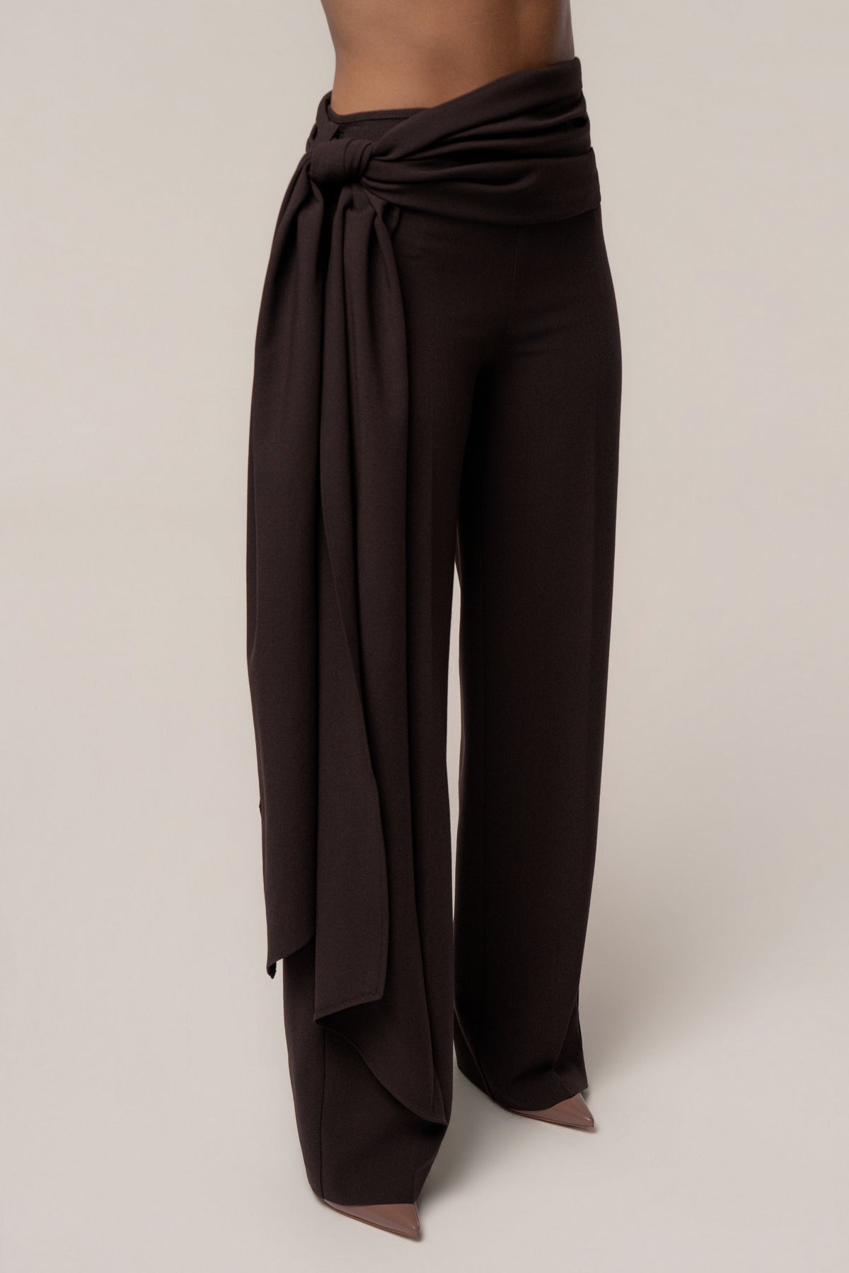 Brown Draped Sash Trouser