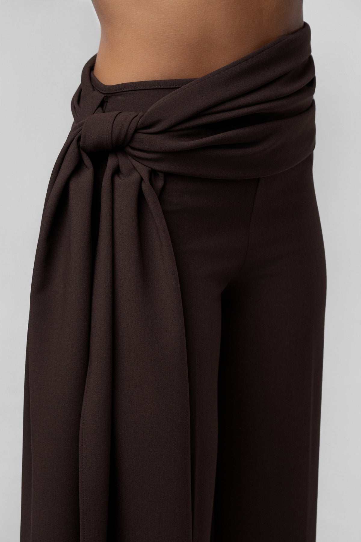 Brown Draped Sash Trouser