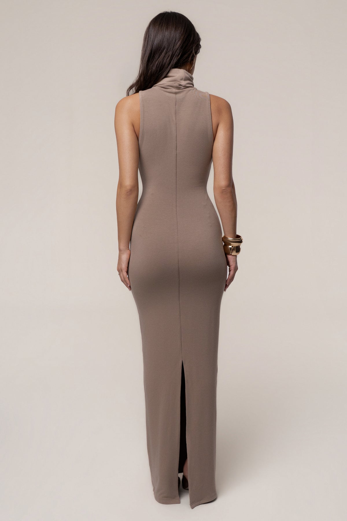 Beige Classic Turtleneck Maxi Dress