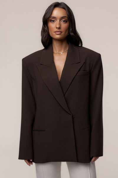ジャケット・アウター laubeblanc Double breasted Blazer Brown Chocolate Core Standard Double Breasted Blazer