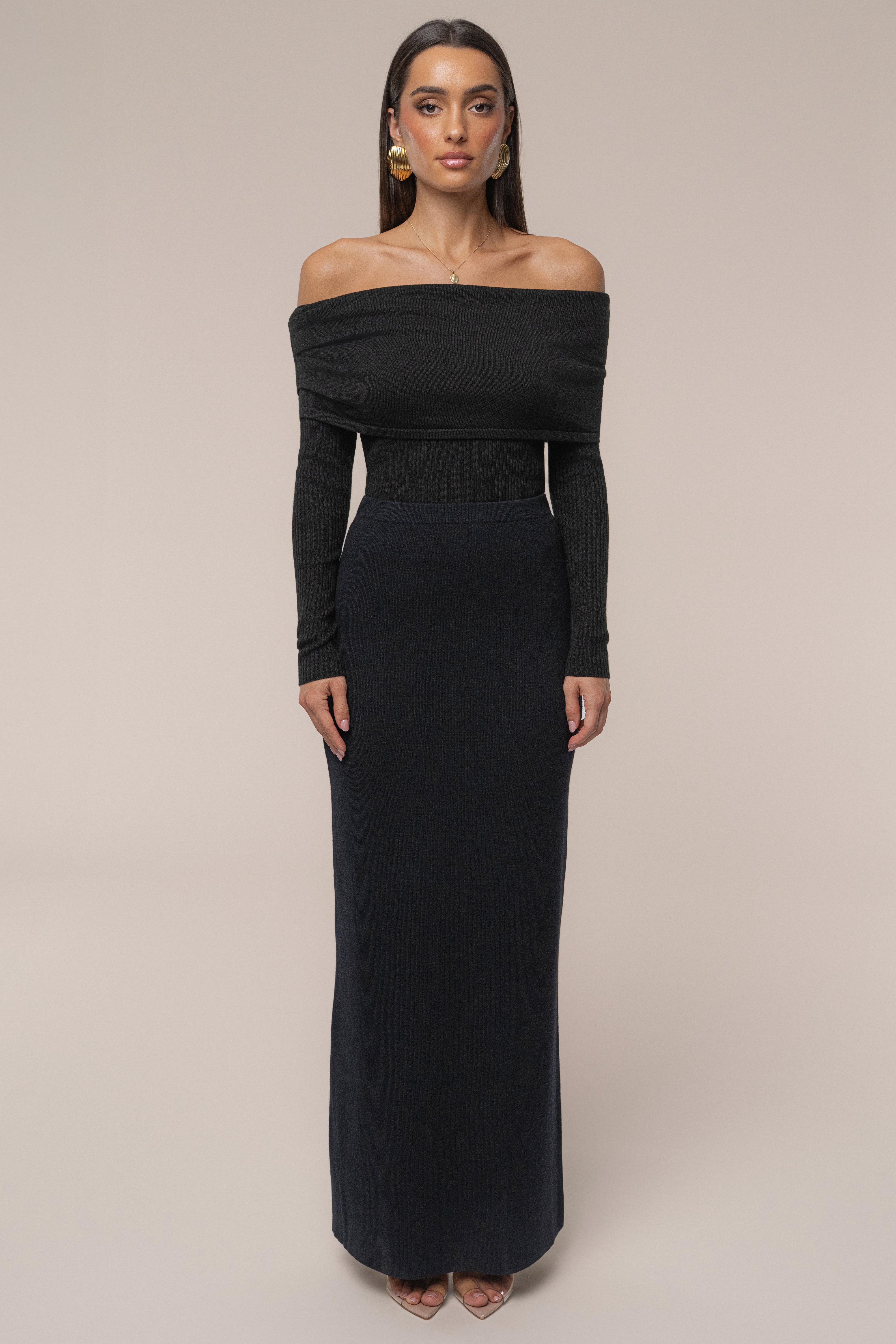 Black London Knit Maxi Skirt - JLUXLABEL