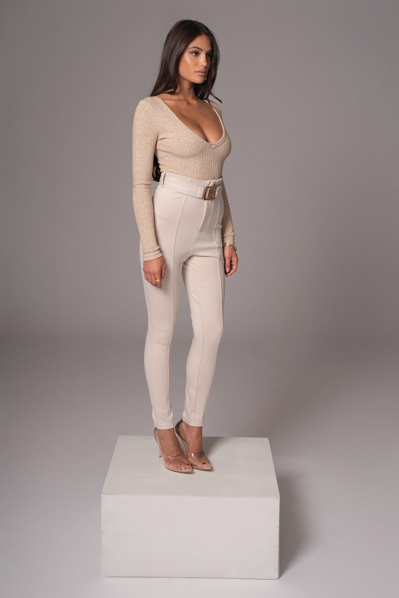 Beige Golden Buckled Pants