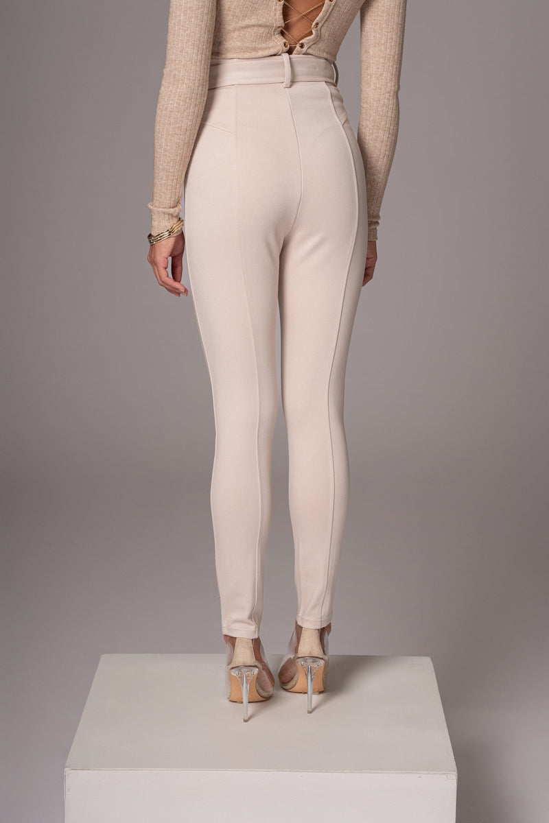 Beige Golden Buckled Pants