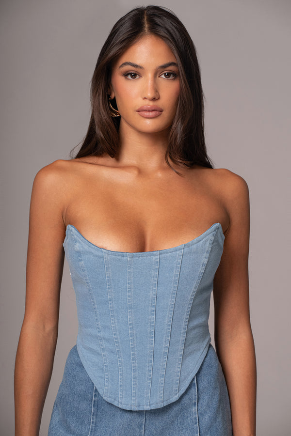 Corset en denim réversible Fenix à lavage moyen