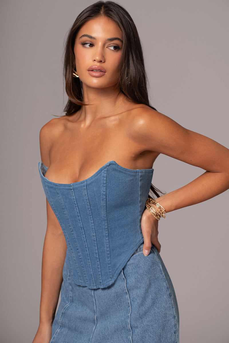 Corset en denim réversible Fenix à lavage moyen