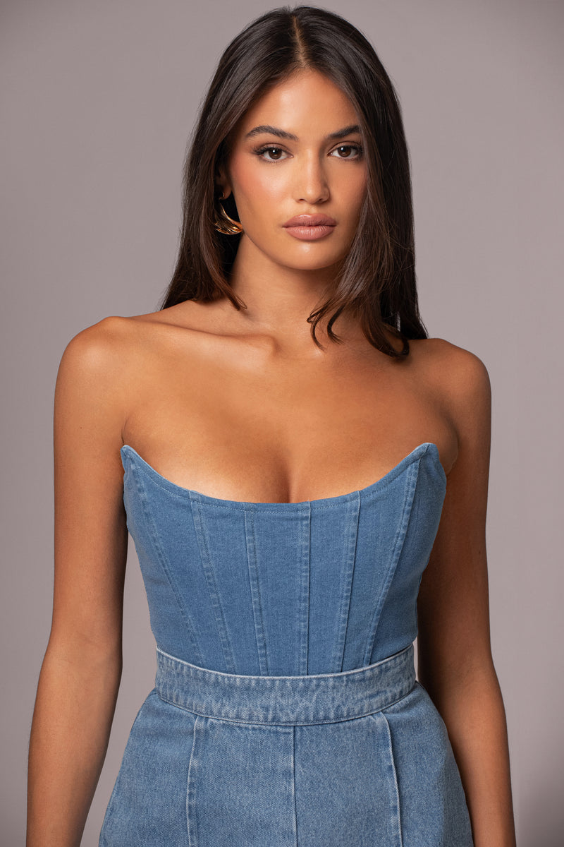 Corset en denim réversible Fenix à lavage moyen