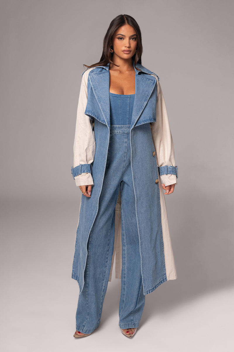 Light Wash Denim Leighton Belted Contrast Coat