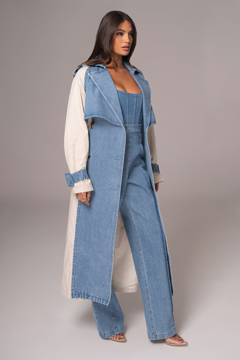 Light Wash Denim Leighton Belted Contrast Coat