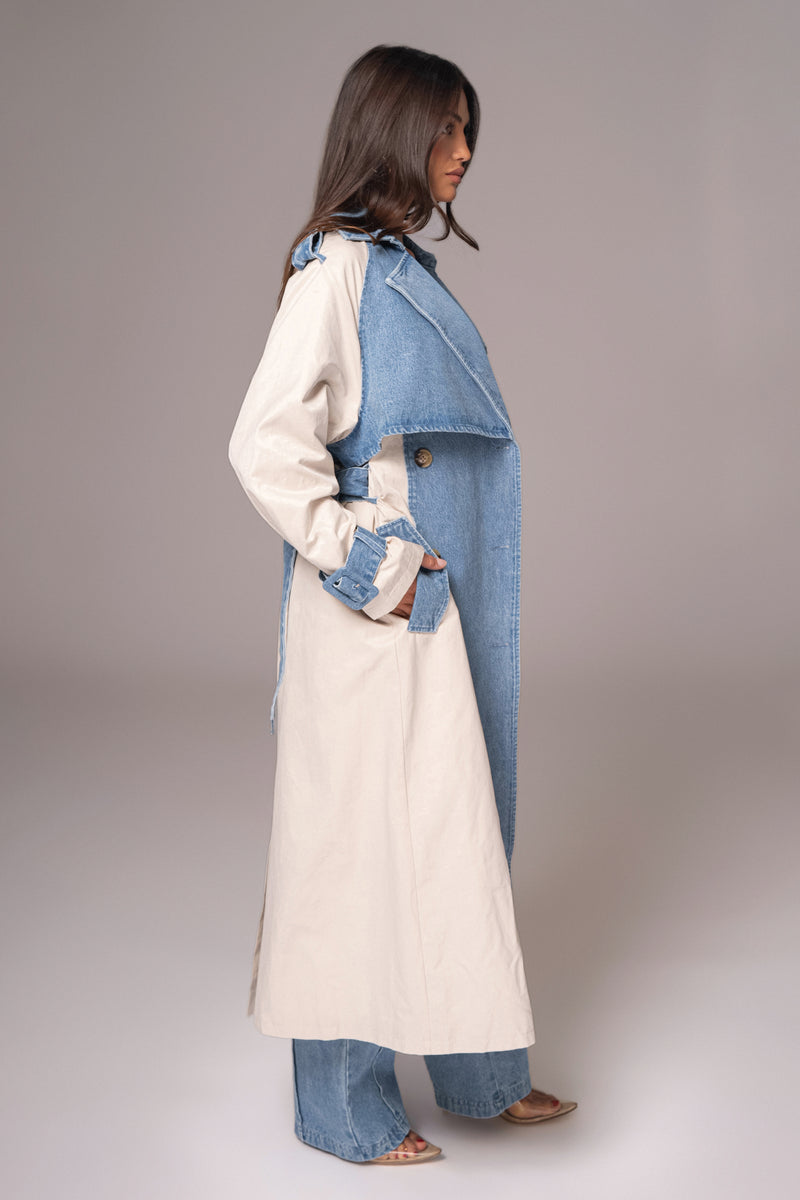 Light Wash Denim Leighton Belted Contrast Coat