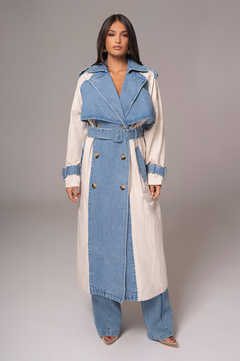 Light Wash Denim Leighton Belted Contrast Coat