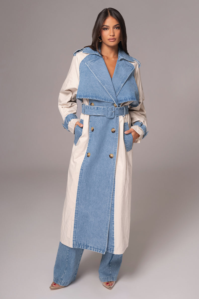 Light Wash Denim Leighton Belted Contrast Coat