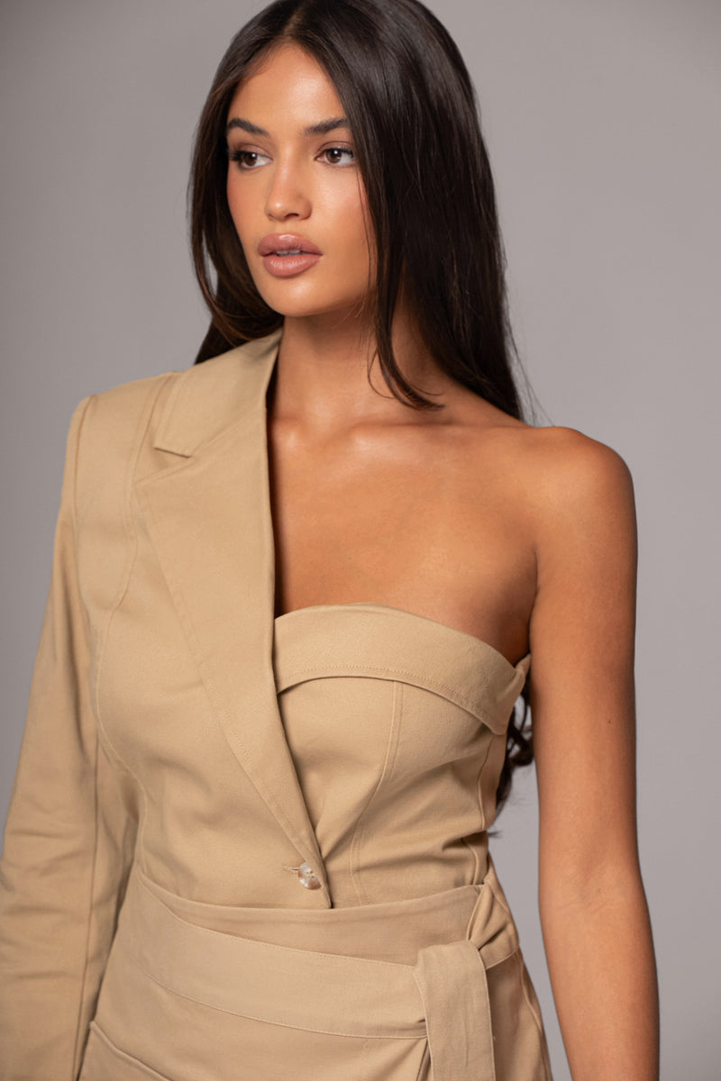 Khaki Amal One Shoulder Top