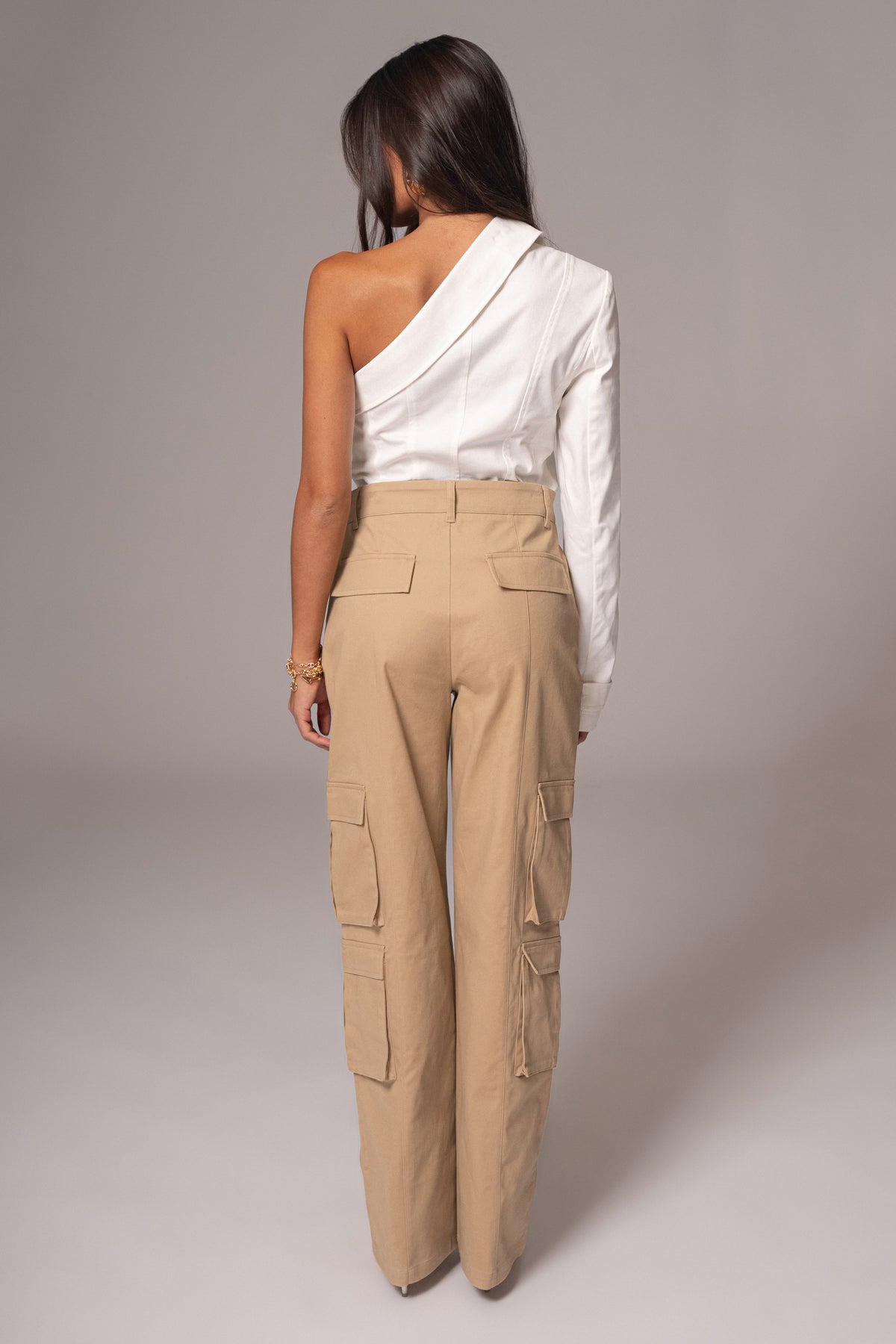 JLUXLABEL khaki double take cargo pants, stylish bottoms with multiple pockets and relaxed fit, perfect for casual wear.