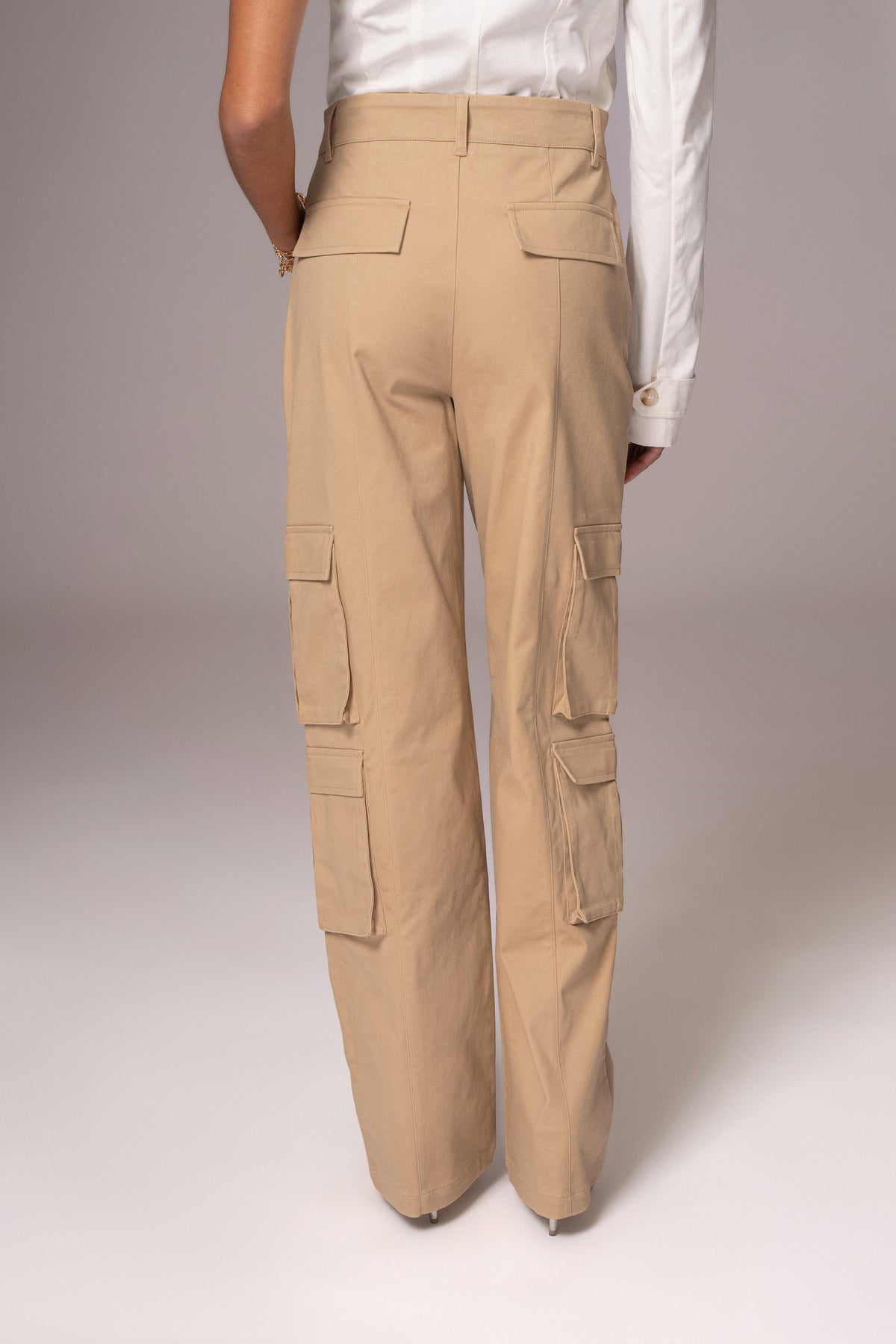 Khaki JLUXLABEL Double Take Cargo Pants shown with multiple pockets and relaxed fit, made from comfortable, durable fabric.