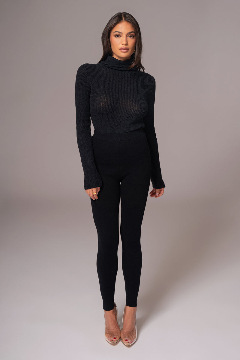 Black Effortless Knit Leggings