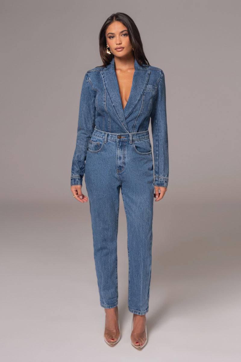 Medium Wash Dominica Structured Denim Bodysuit