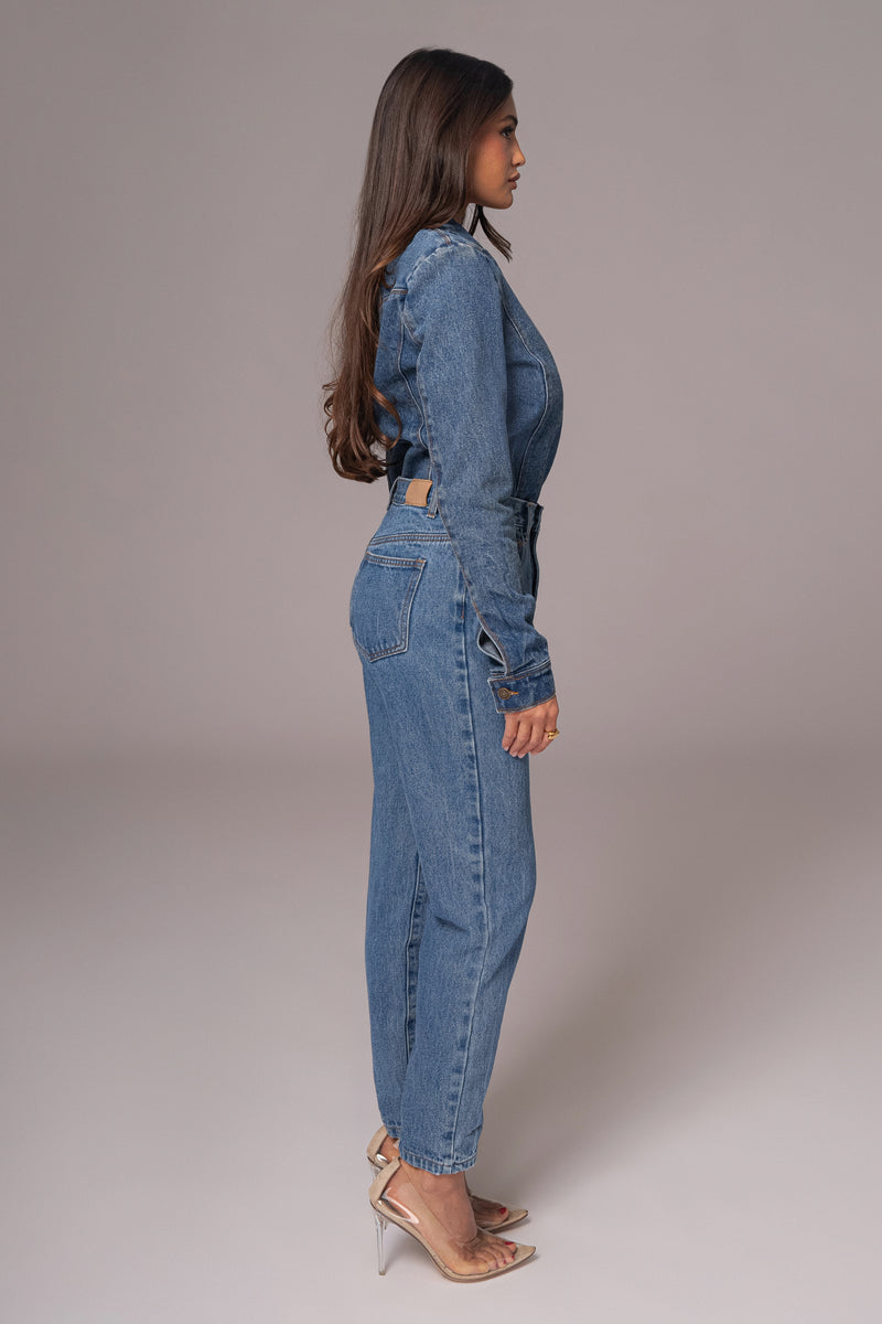 Medium Wash Dominica Structured Denim Bodysuit