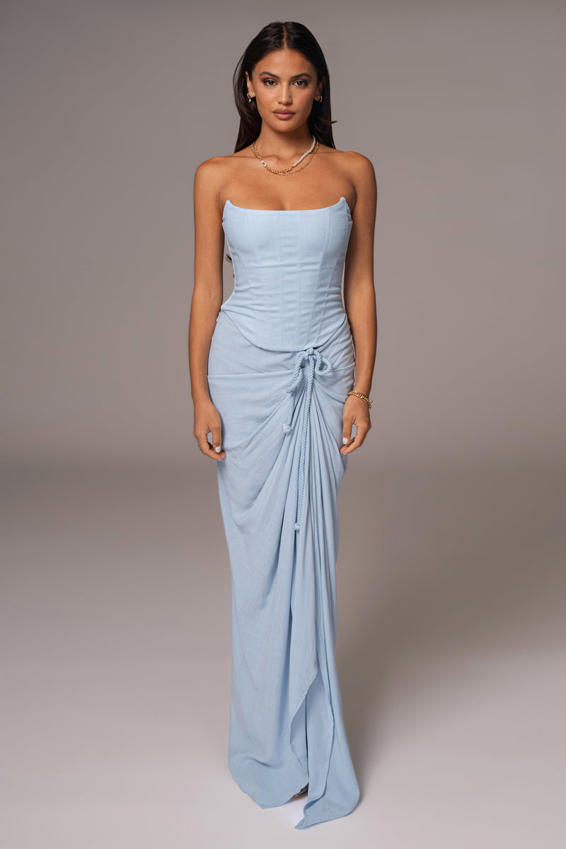 Sky Blue Noelia Linen Slit Skirt