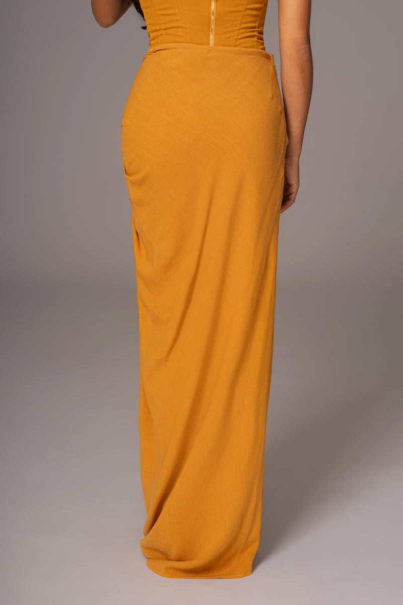 Yellow Noelia Linen Slit Skirt