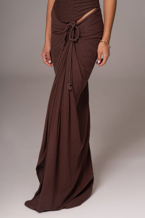 Chocolate Noelia Linen Slit Skirt