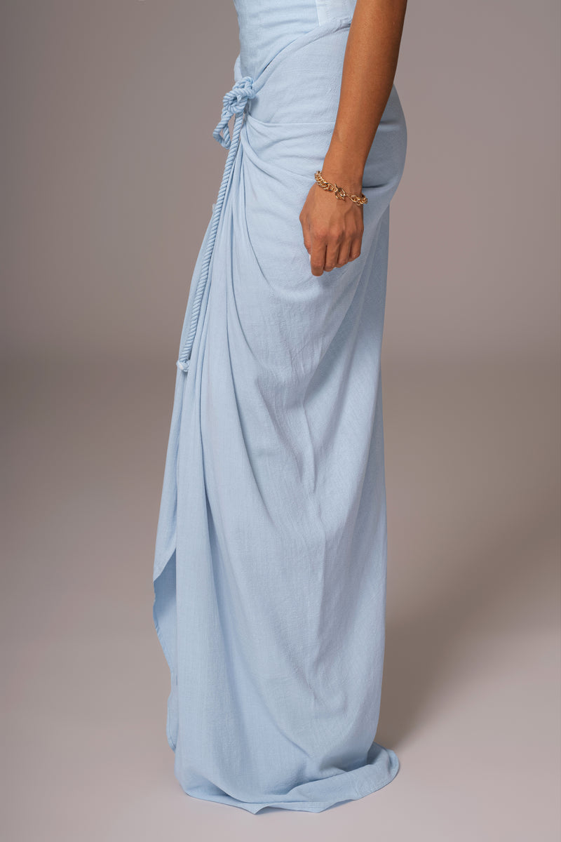 Sky Blue Noelia Linen Slit Skirt