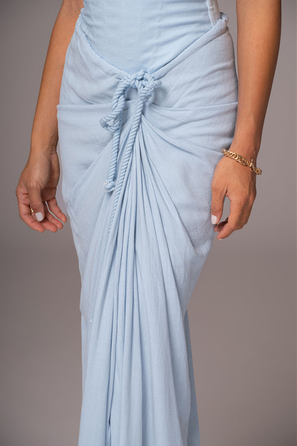 Sky Blue Noelia Linen Slit Skirt