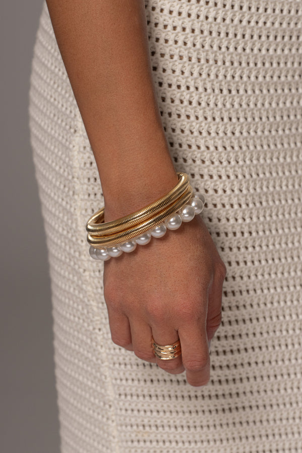 Gold Rise Pearl Bracelet Set