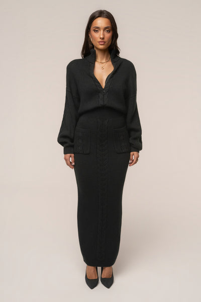 Black Cozy Intentions Ribbed Dress