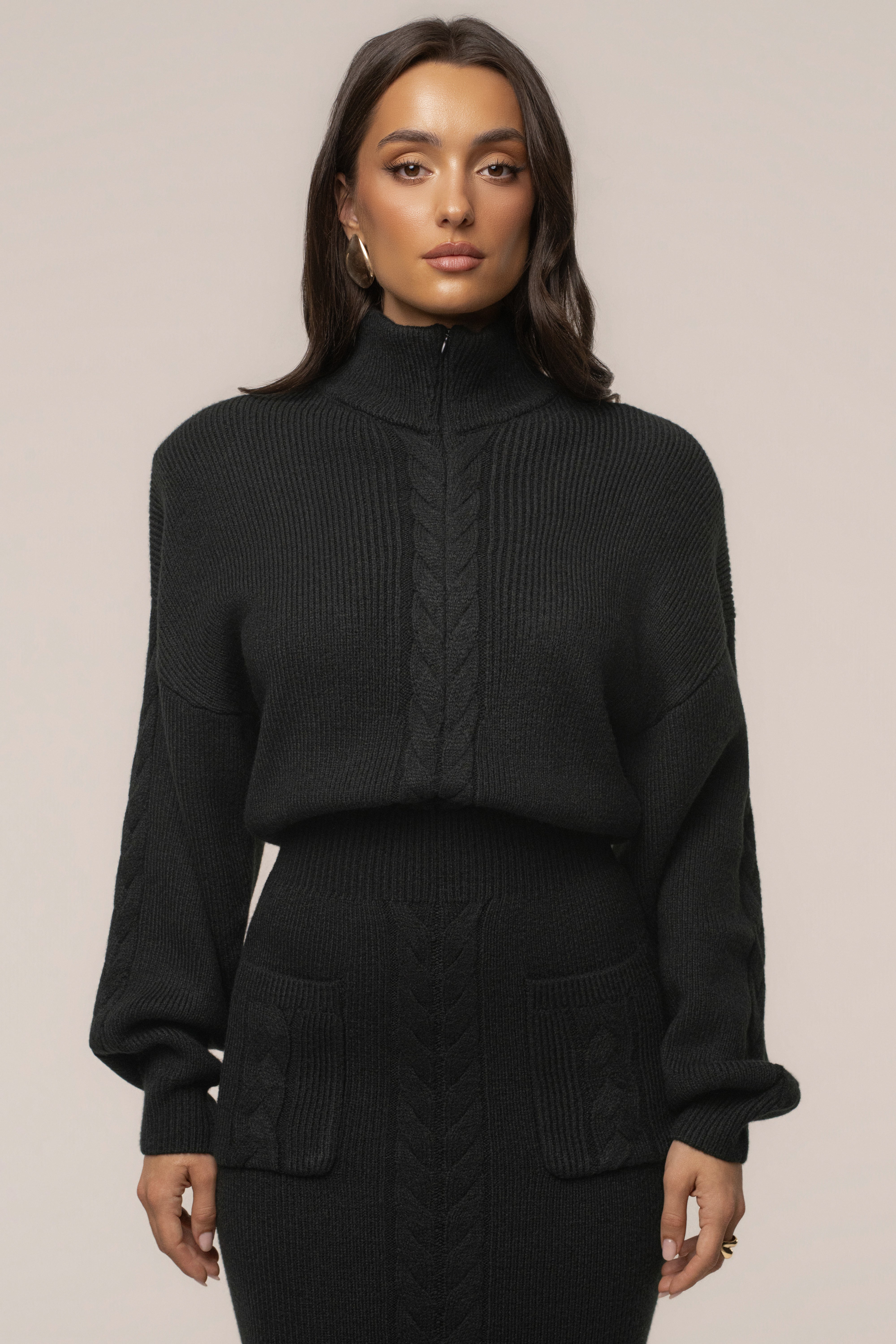 Black Cozy Intentions ribbed dress by JLUXLABEL, featuring a fitted silhouette and long sleeves, perfect for casual or evening wear.