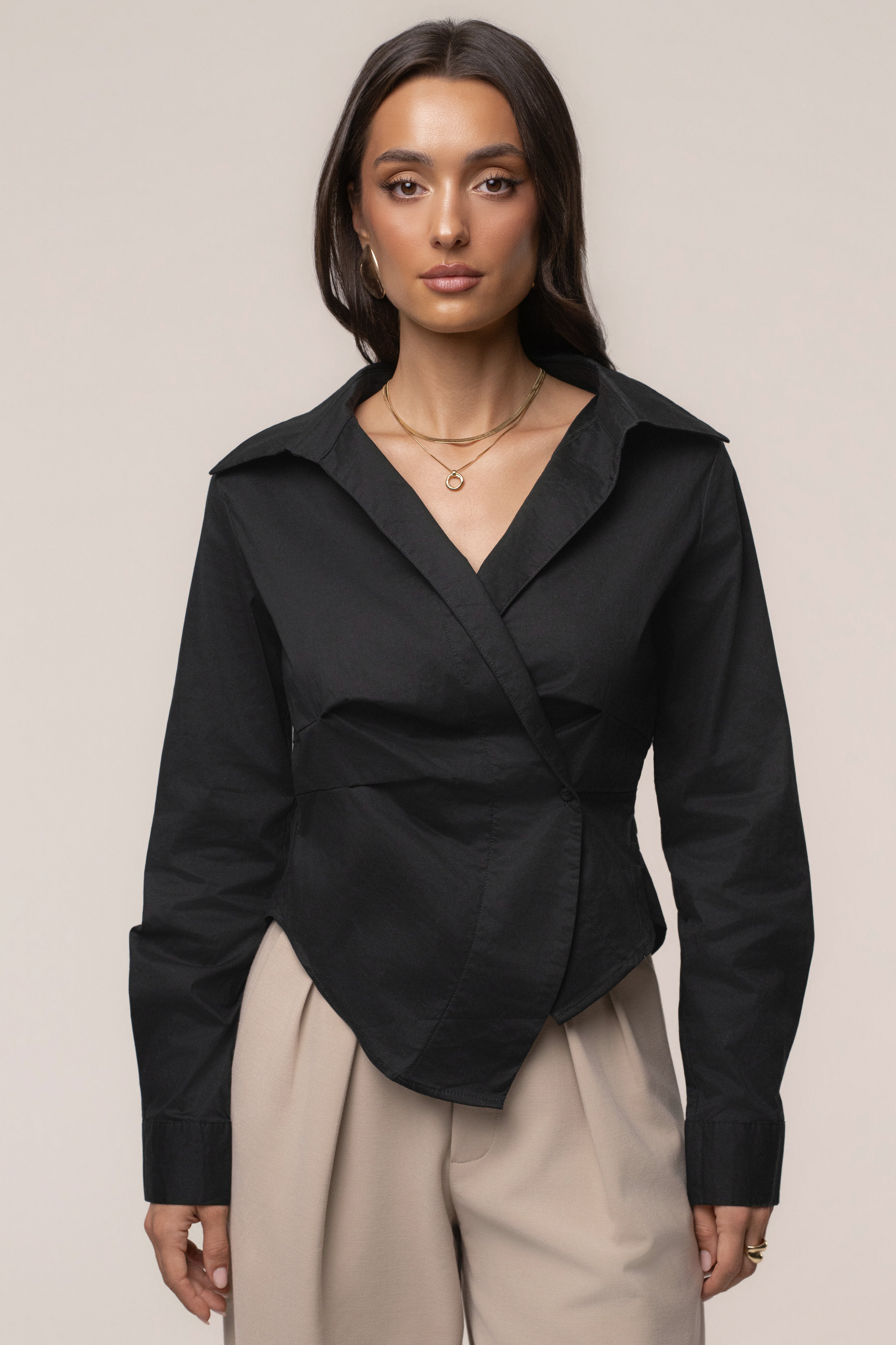 Black Sculpt and Form blouse from JLUXLABEL, stylish top featuring a fitted silhouette and elegant design.