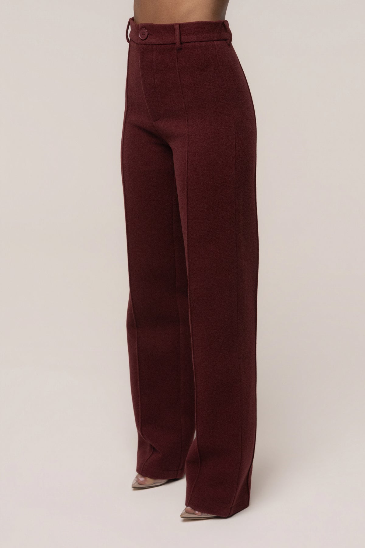 Burgundy JLUXLABEL Stay Sharp trousers, stylish bottoms with tailored fit, featuring smooth fabric and classic design.