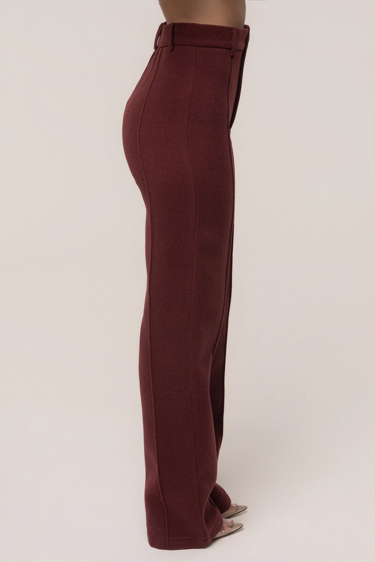 Burgundy JLUXLABEL Stay Sharp trousers featuring tailored fit and sleek style, perfect for professional or casual wear.