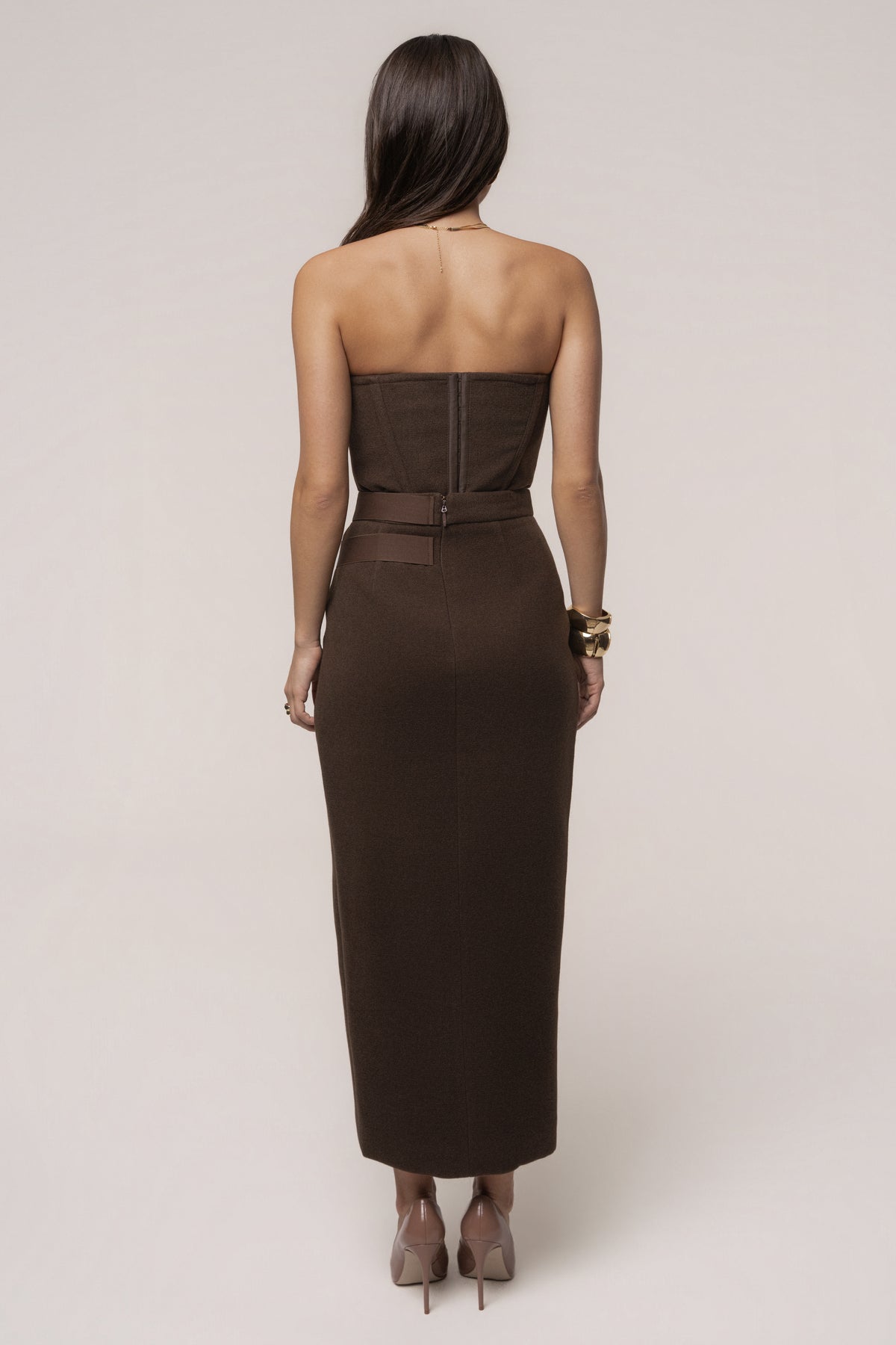 JLUXLABEL Chocolate All You Need Woven Corset top, stylish sleeveless fashion top with intricate woven design for a trendy look.