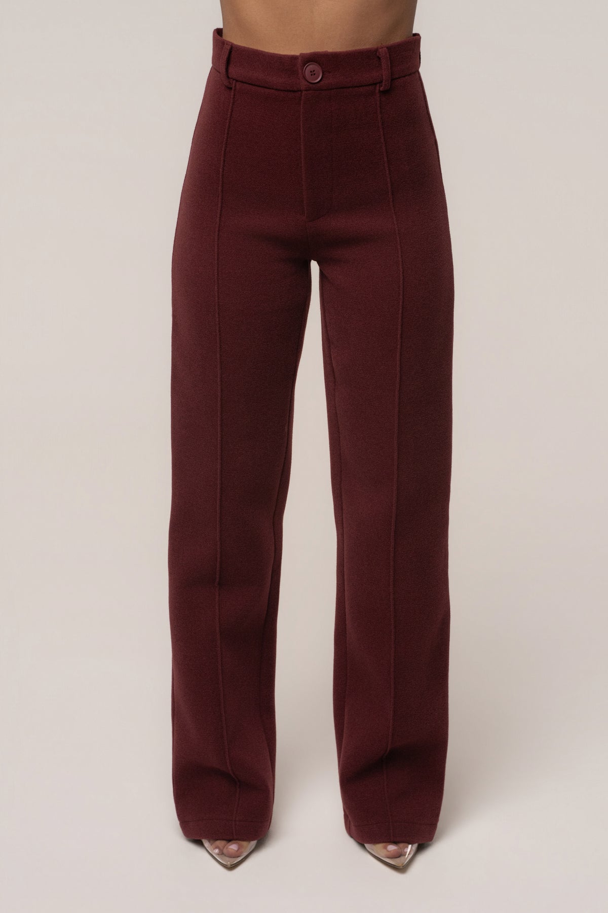 Burgundy JLUXLABEL Stay Sharp trousers, stylish bottoms with tailored fit and sleek fabric, suitable for professional or casual wear.