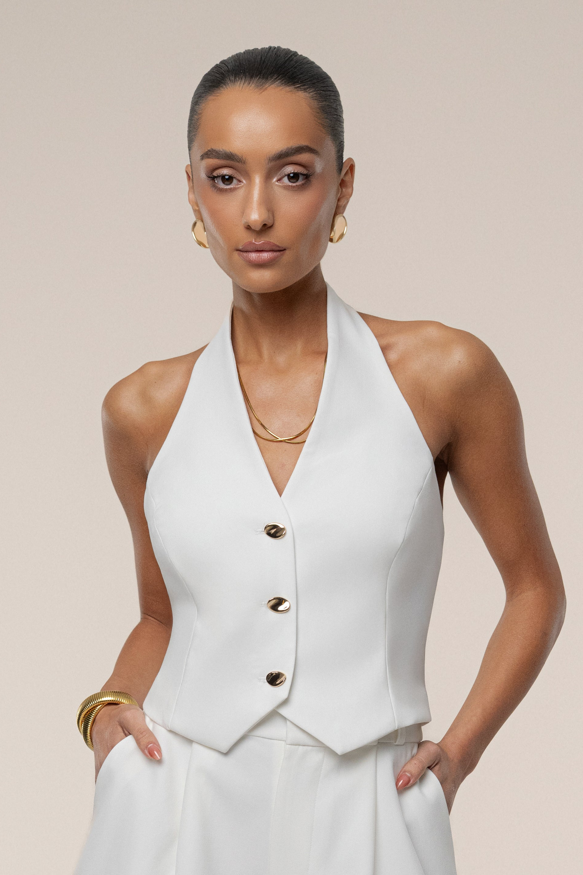 Ivory Luxe Halter Vest - JLUXLABEL