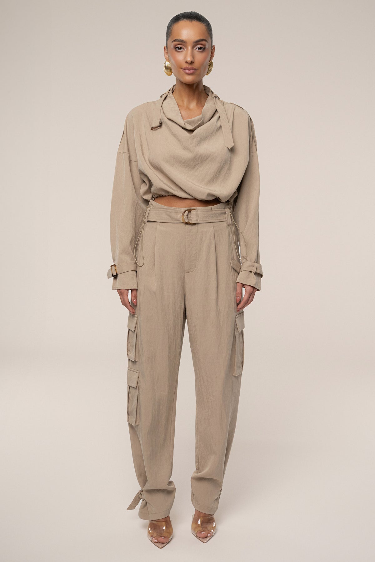 Tan Boundless Belted Cargo Pants - JLUXLABEL