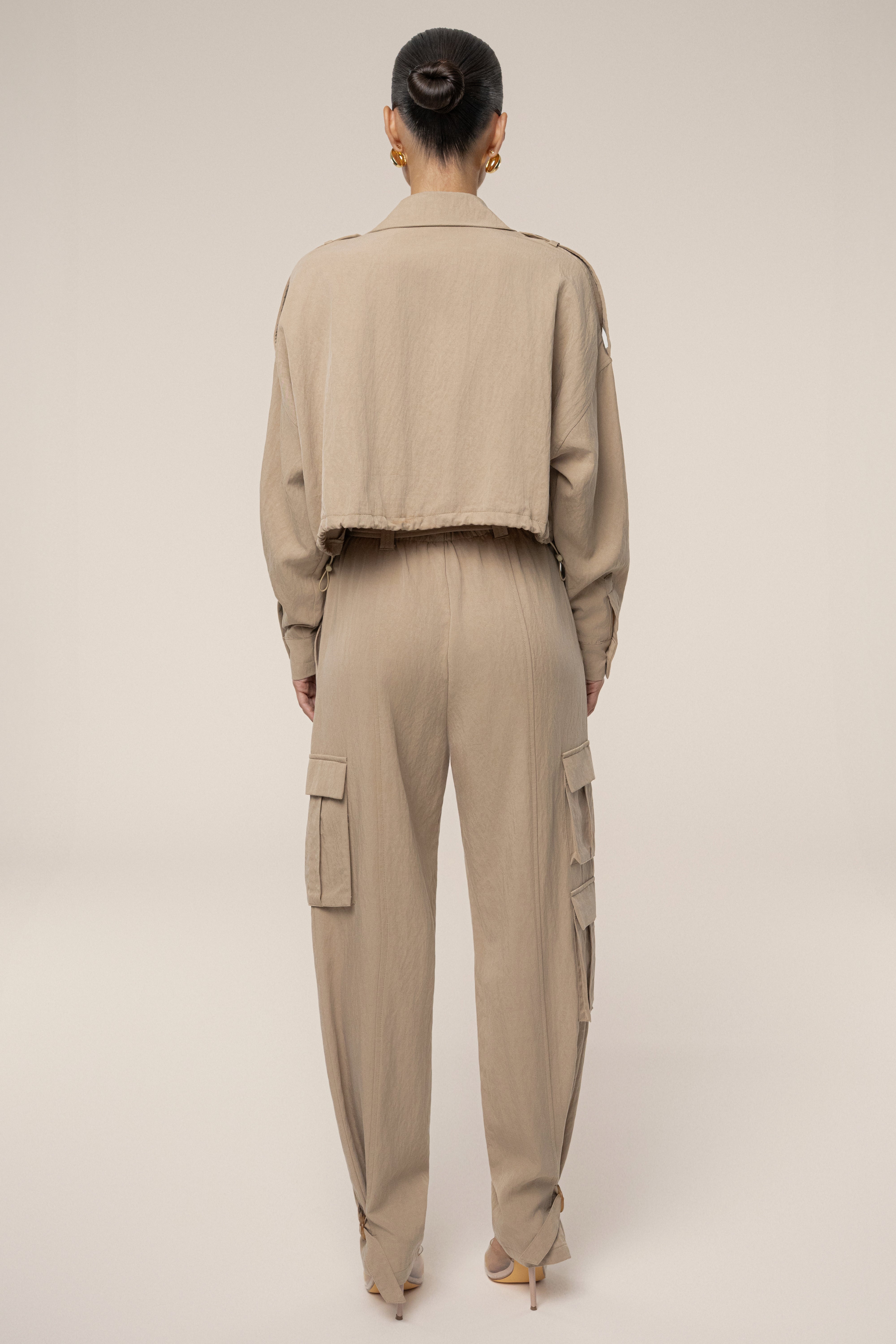 Tan Oasis Collared Crop Top - JLUXLABEL