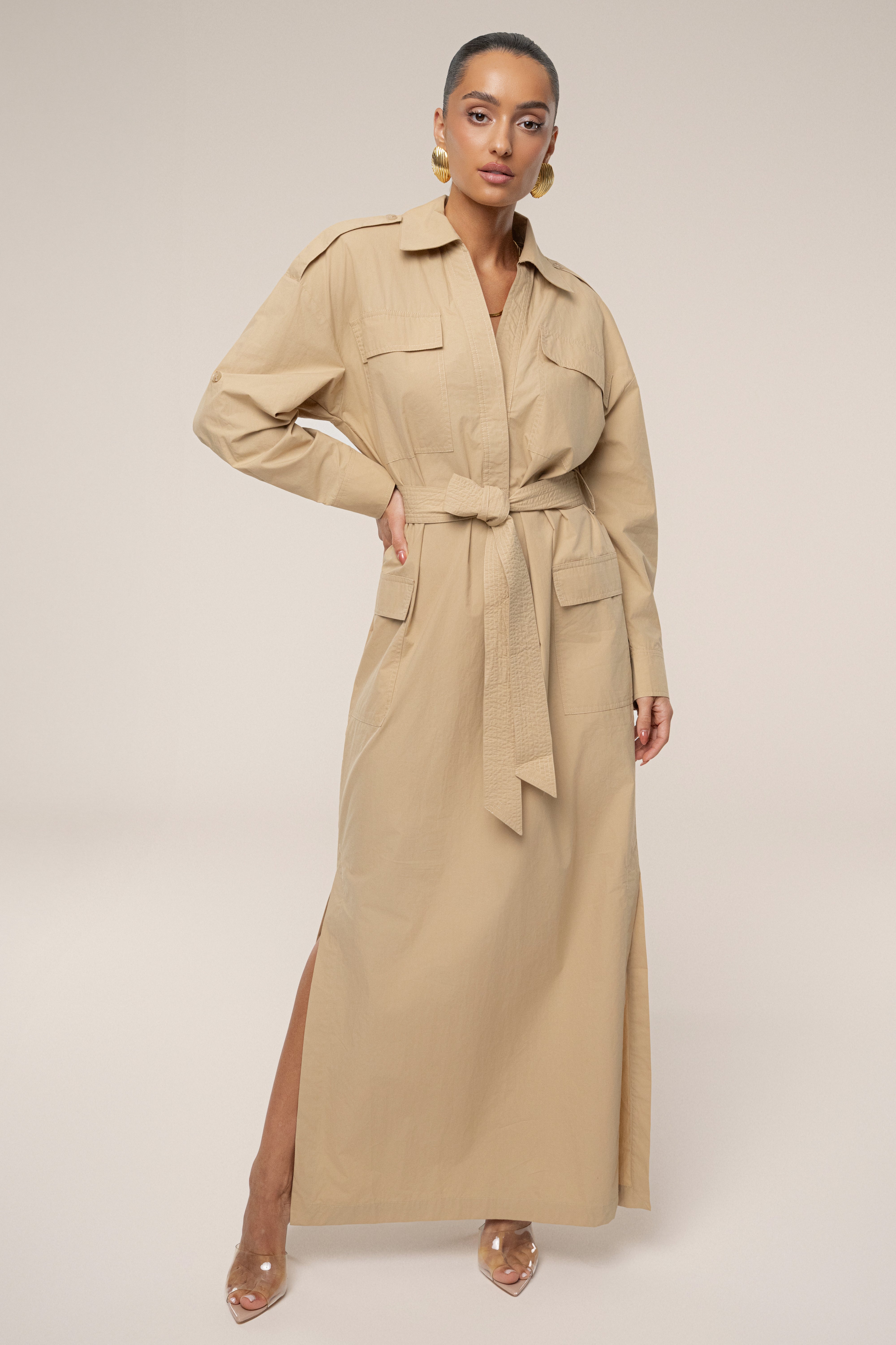 Khaki Harbor Shore Belted Maxi Dress - JLUXLABEL
