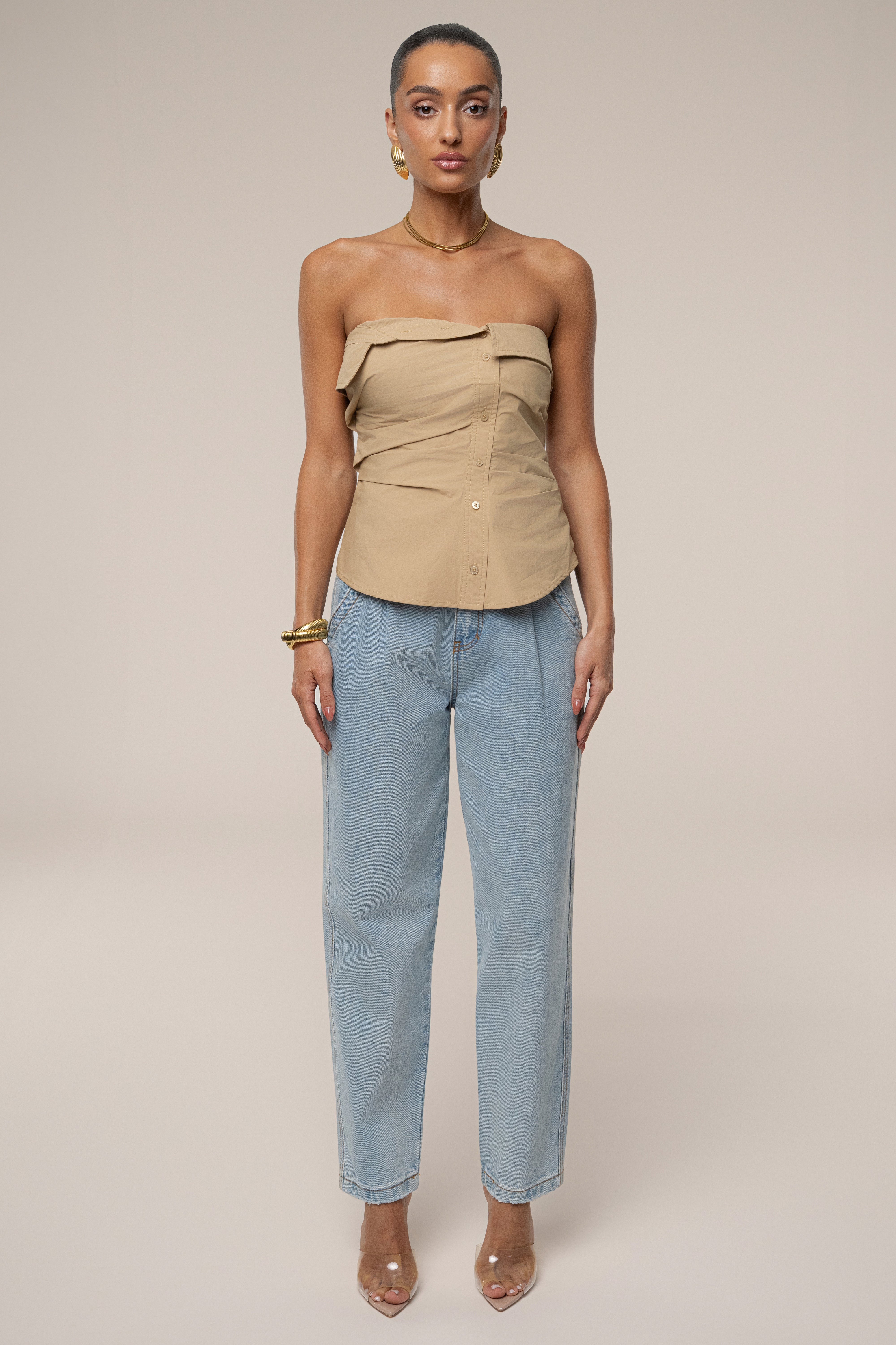 Beige Riviera Fold Over Top - JLUXLABEL