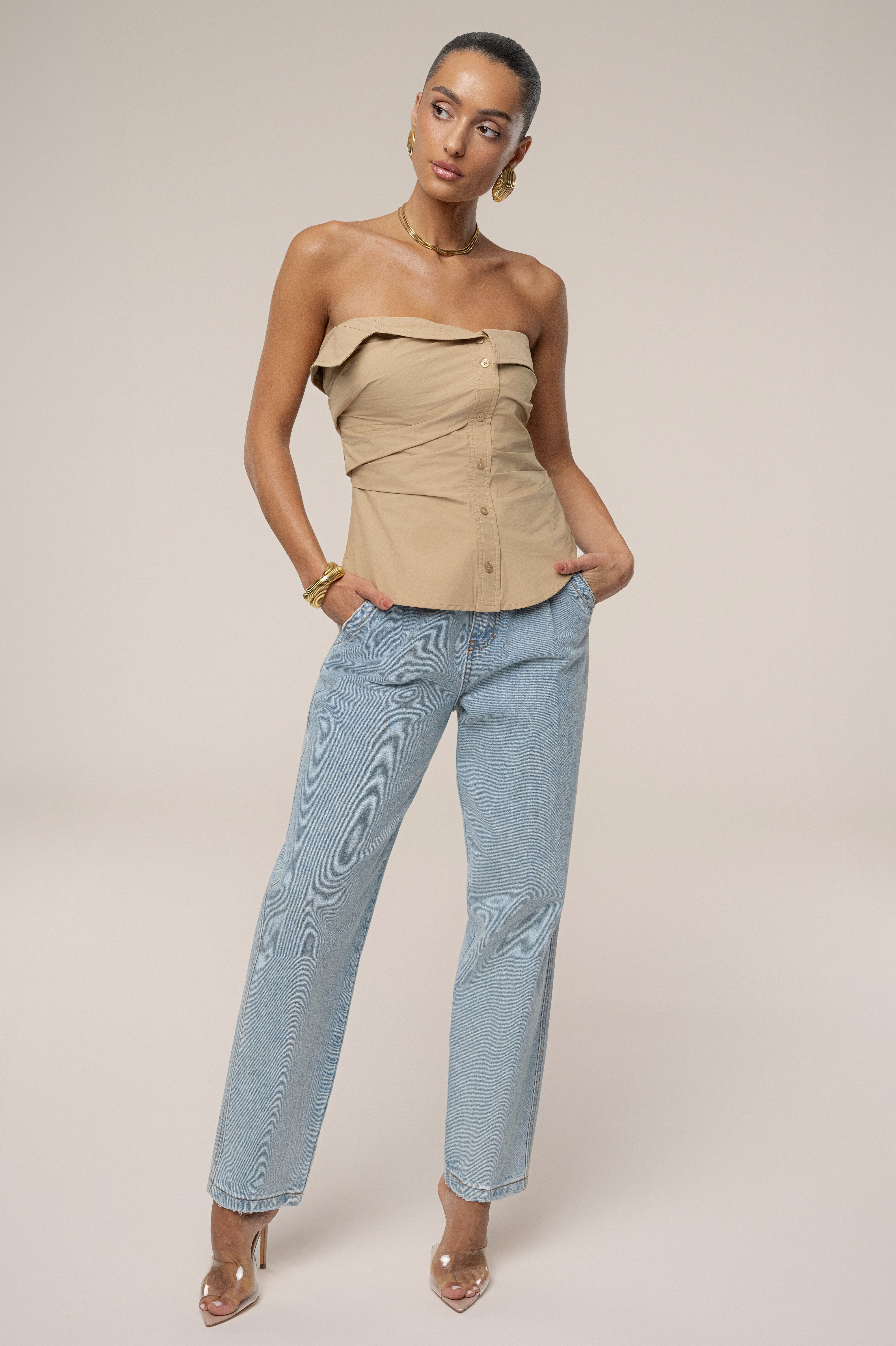 Beige Riviera Fold Over Top - JLUXLABEL