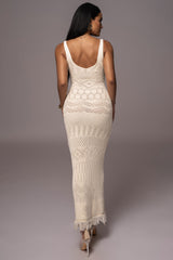 Cream Ballari Crochet Knit Maxi Dress - JLUXLABEL