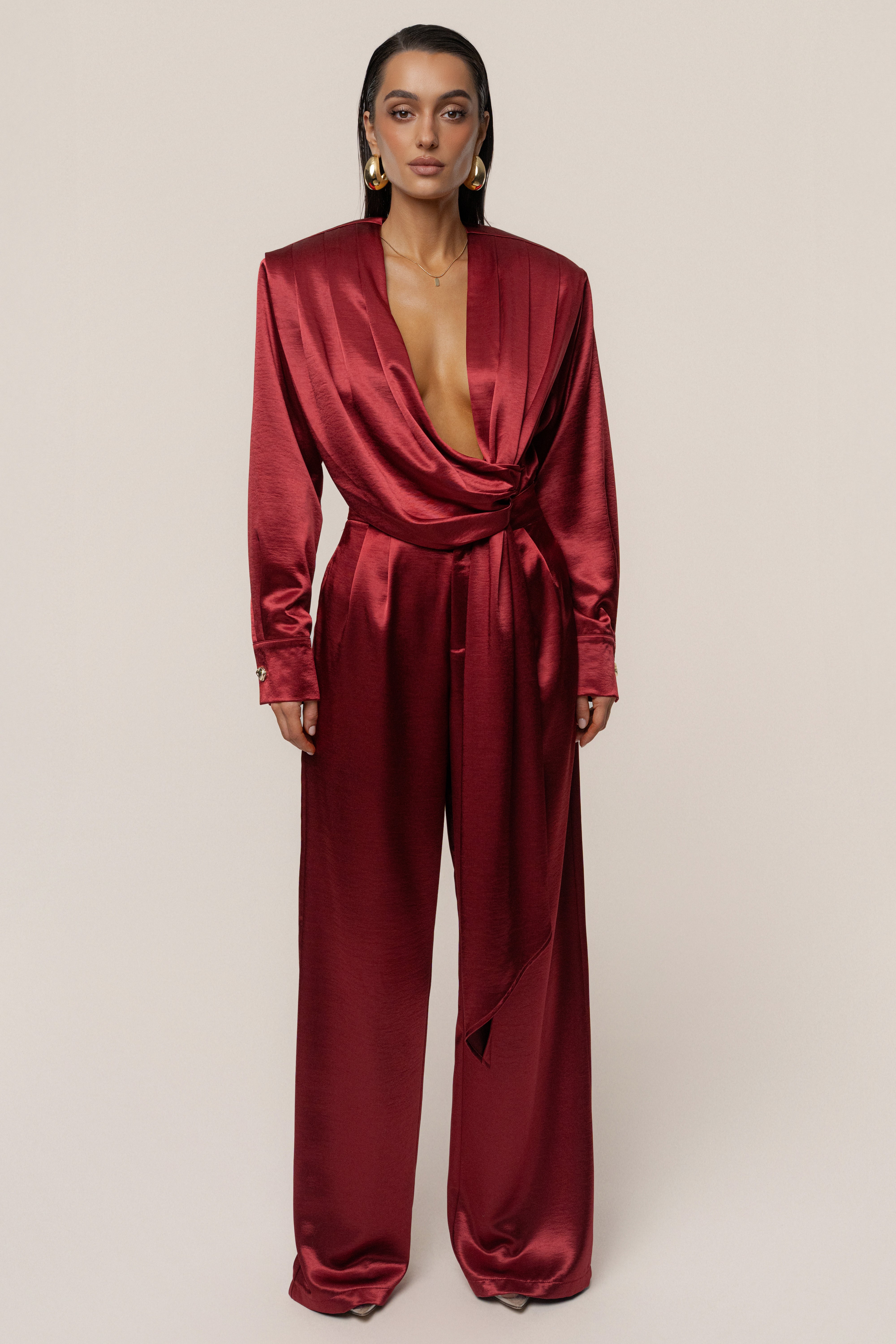 Burgundy Signature Satin Trousers