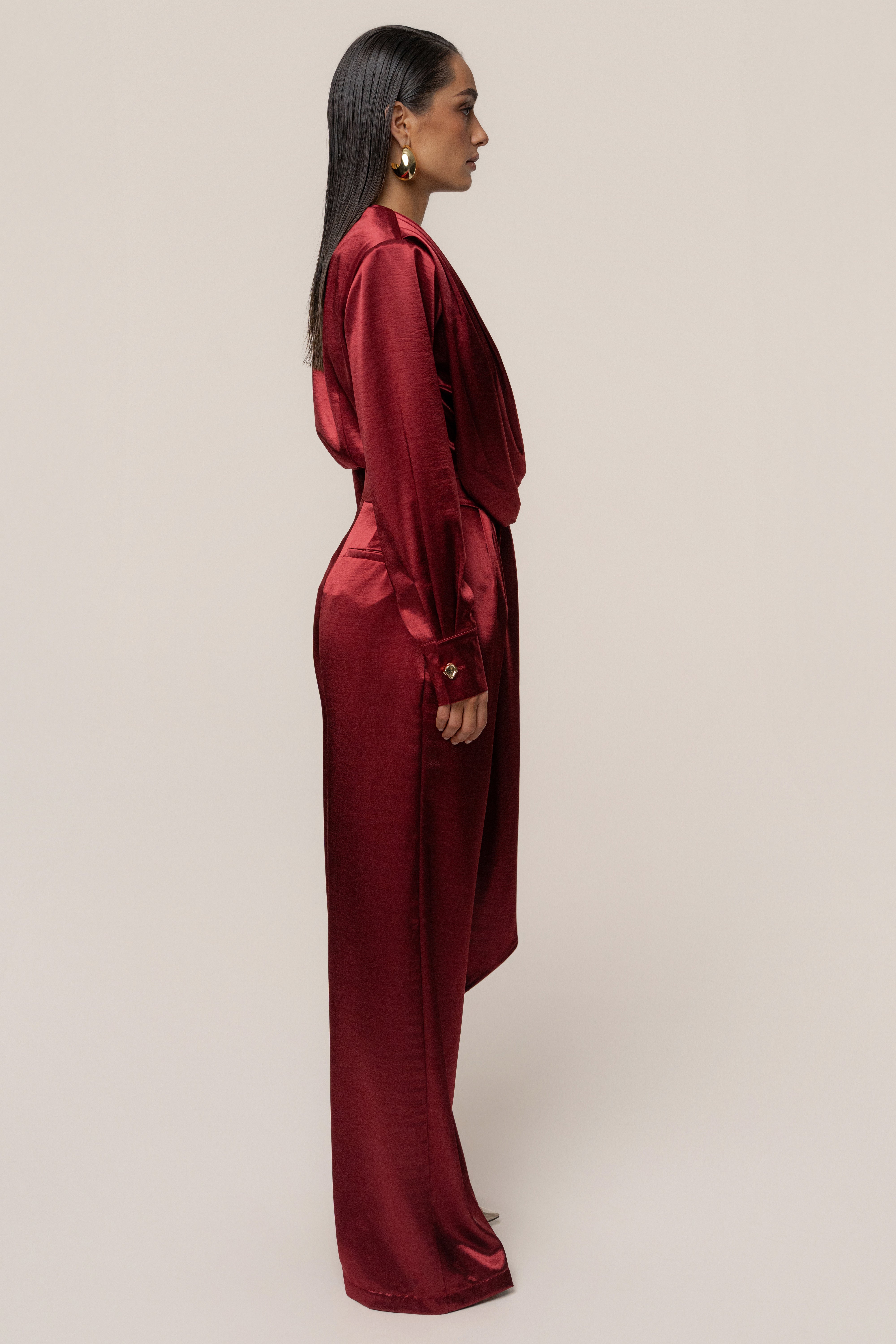Burgundy Signature Satin Trousers